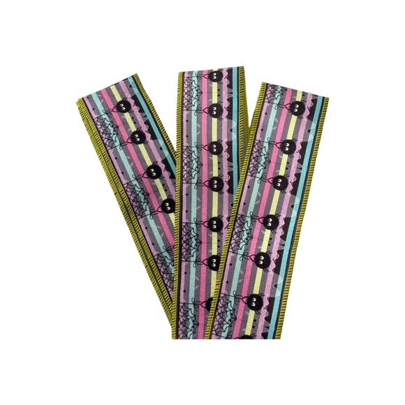 2.5” Wired Pastel Halloween Spider Ribbon | Cute Spooky Spider & Web Design - Picture 1 of 2